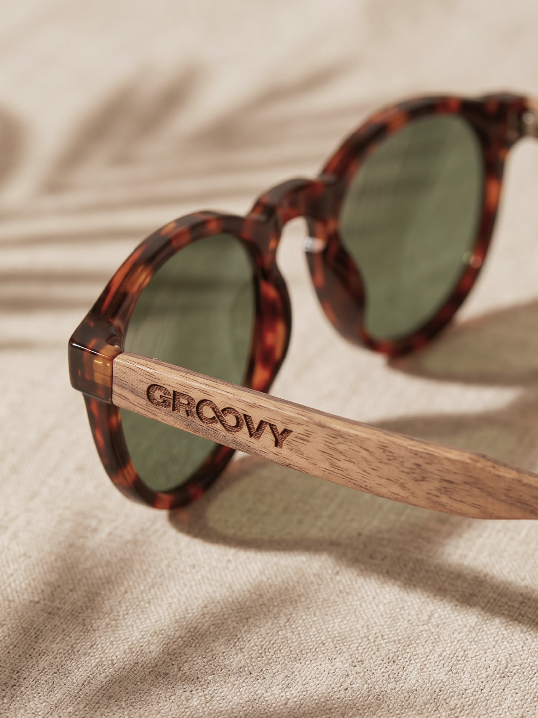 Cali round keyhole sunglasses tortoise TR90 crystal frame walnut wood temples - polarised UV400 eco-friendly sunnies Manly Beach Australia