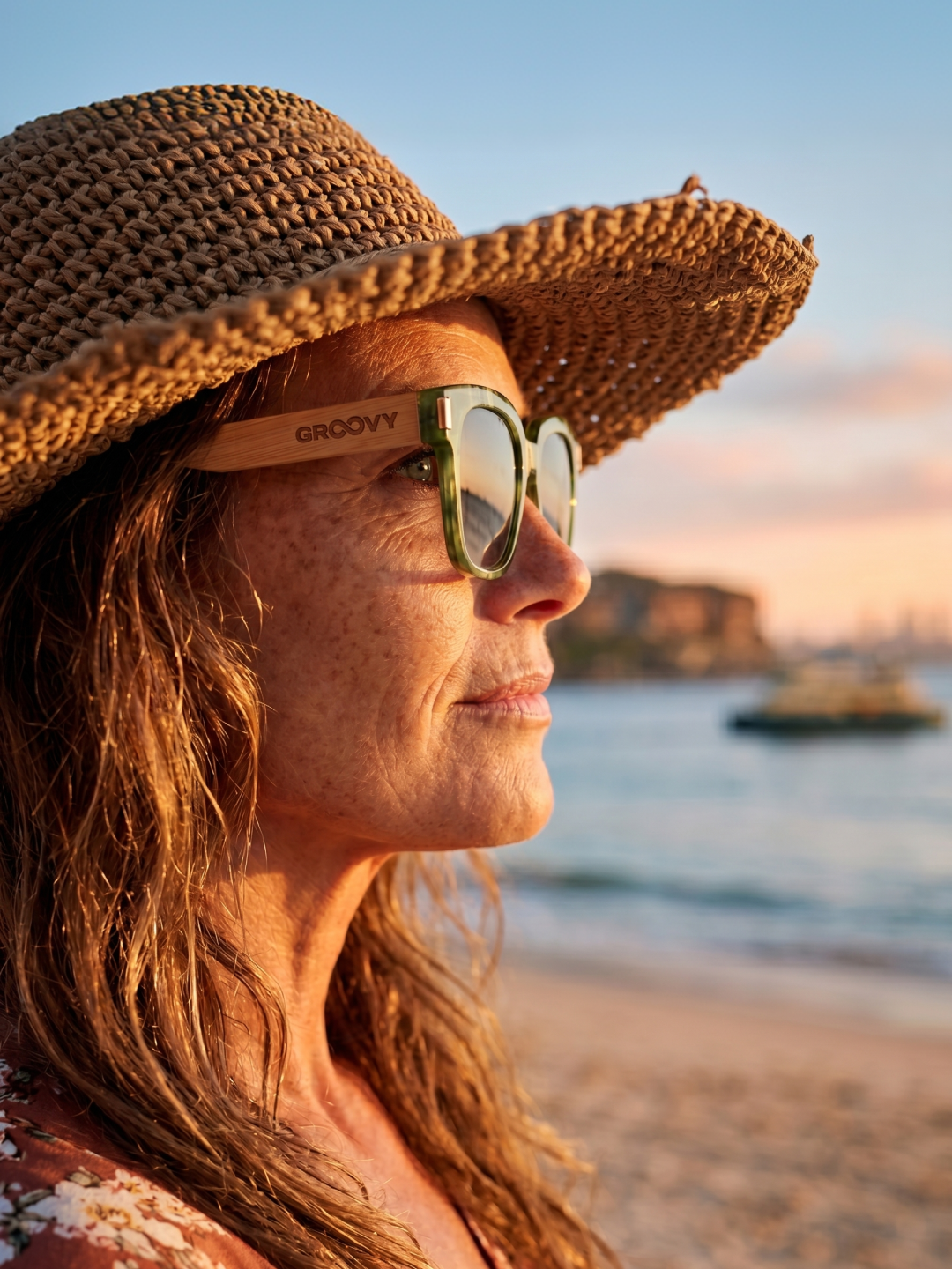 Gaia oversized square sunglasses green TR90 crystal frame bamboo temples - polarised UV400 eco-friendly sunnies Manly Beach Australia