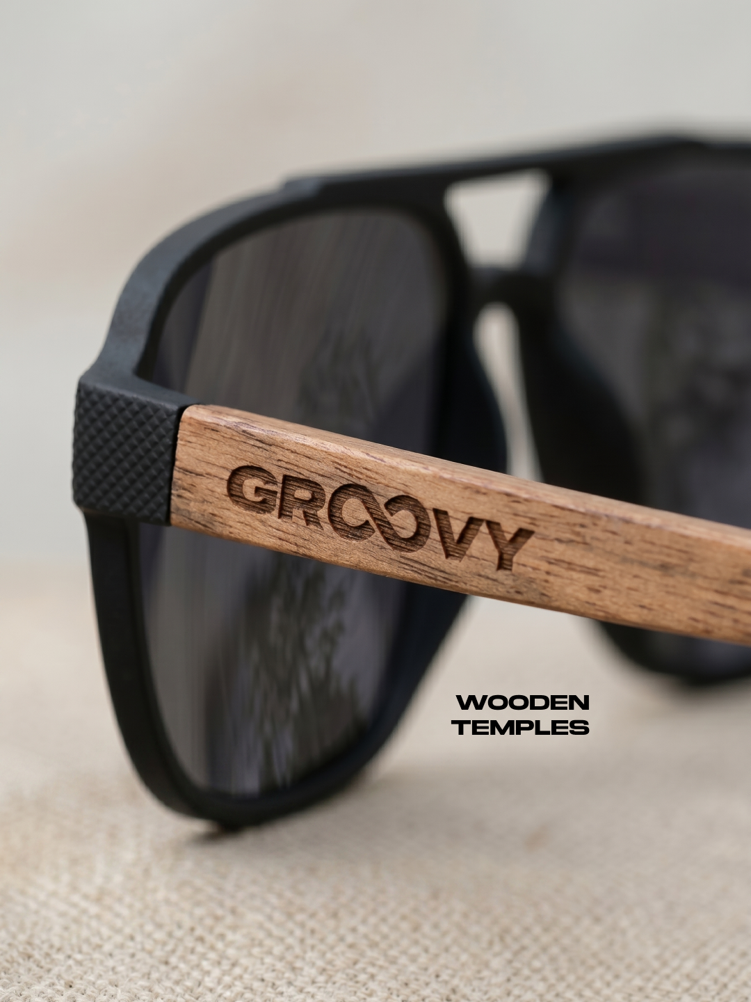 Pilot aviator sunglasses black TR90 rubber frame dark oak wood temples - polarised UV400 eco-friendly sunnies Manly Beach Australia