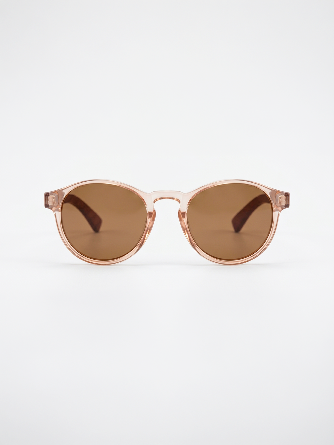 Sheila round sunglasses champagne TR90 crystal frame rose wood temples - polarised UV400 eco-friendly sunnies Manly Beach Australia