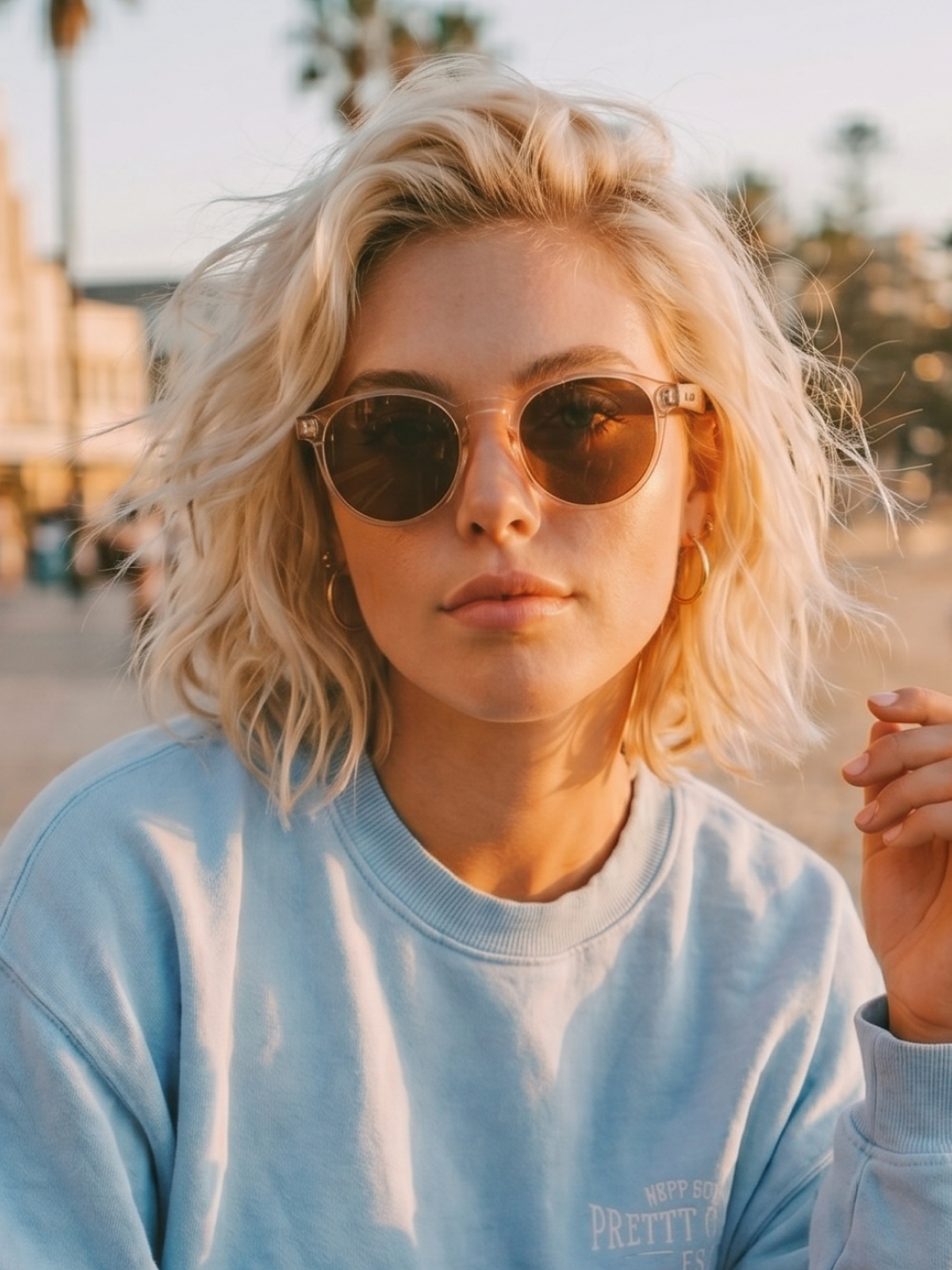 Sheila round sunglasses champagne TR90 crystal frame rose wood temples - polarised UV400 eco-friendly sunnies Manly Beach Australia