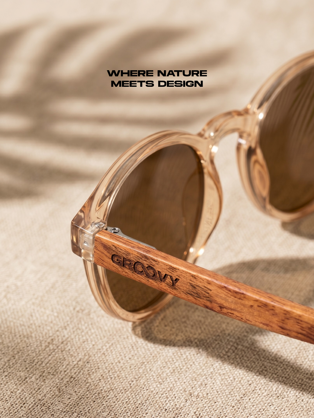 Sheila round sunglasses champagne TR90 crystal frame rose wood temples - polarised UV400 eco-friendly sunnies Manly Beach Australia
