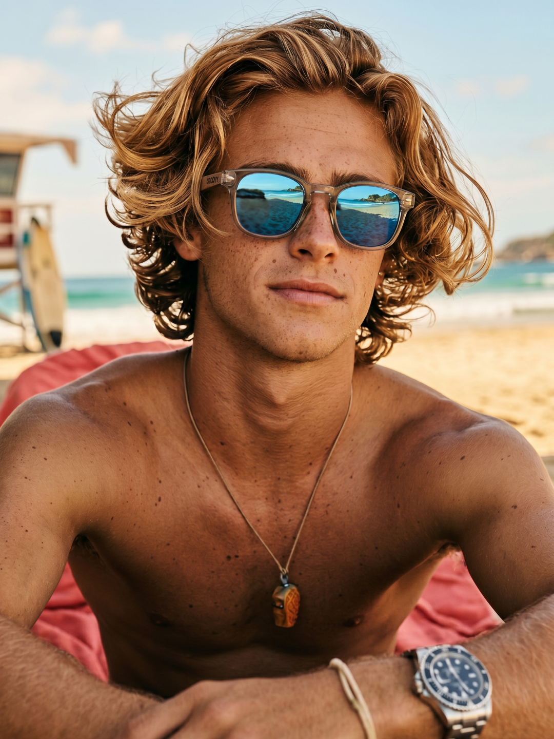 Zephyr square sunglasses sky TR90 crystal frame walnut wood temples - polarised UV400 eco-friendly sunnies Manly Beach Australia
