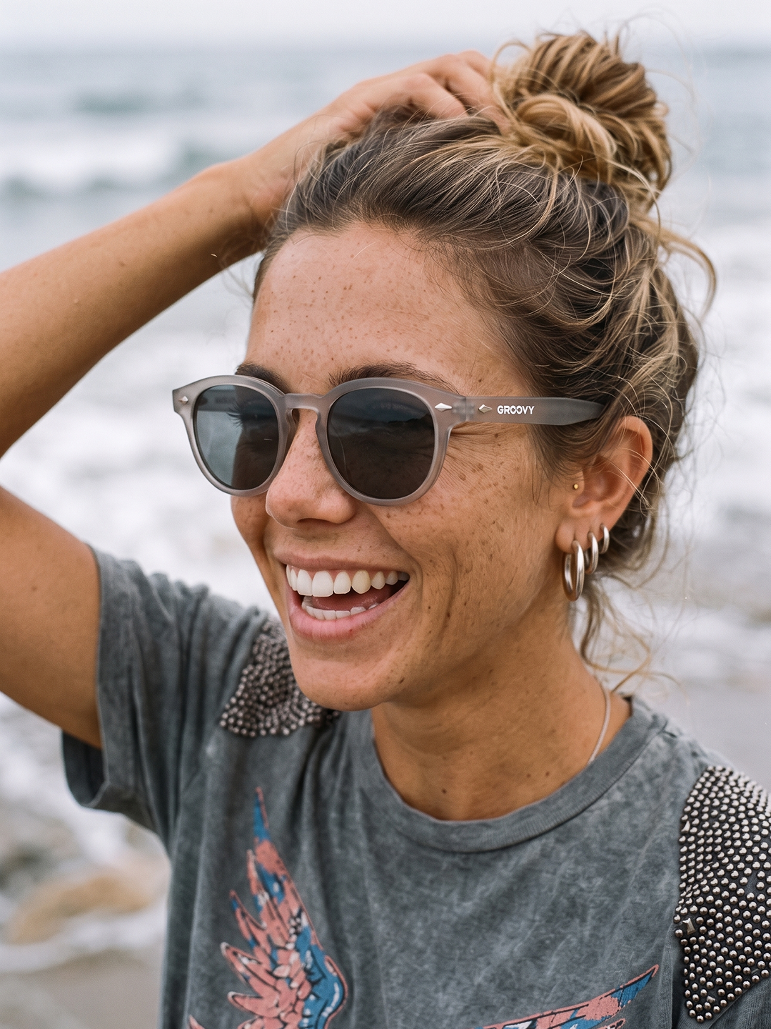 Breeze round retro sunglasses grass recycled PET frame - polarised UV400 eco-friendly sunnies Manly Beach Australia