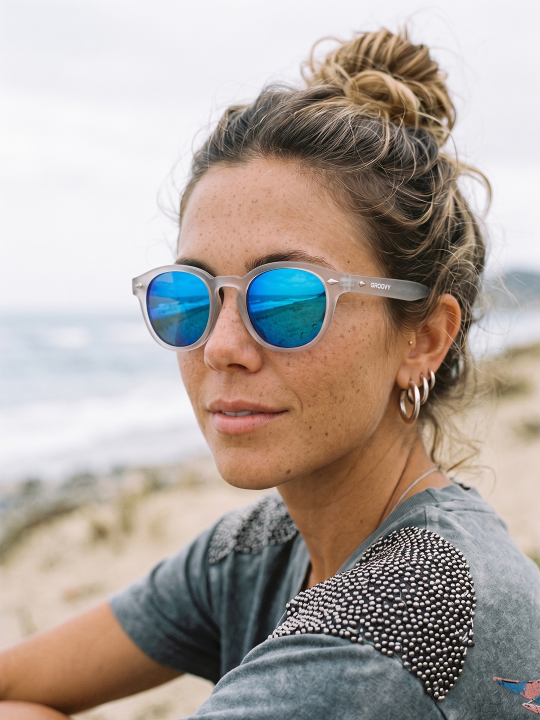 Breeze round retro sunglasses grass recycled PET frame - polarised UV400 eco-friendly sunnies Manly Beach Australia
