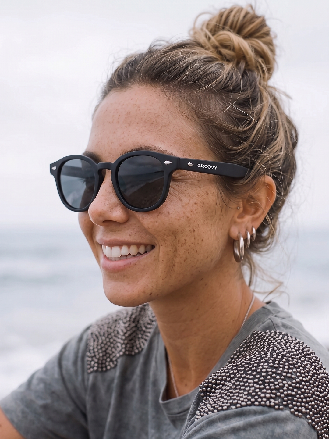 Breeze round retro sunglasses grass recycled PET frame - polarised UV400 eco-friendly sunnies Manly Beach Australia