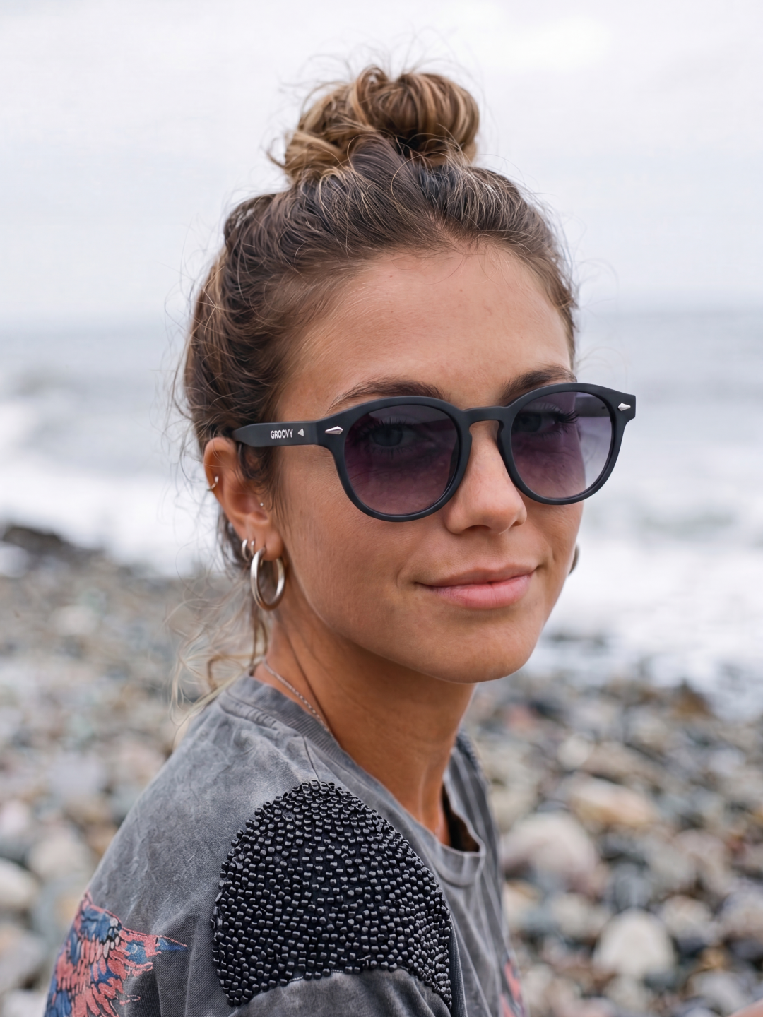 Breeze round retro sunglasses grass recycled PET frame - polarised UV400 eco-friendly sunnies Manly Beach Australia