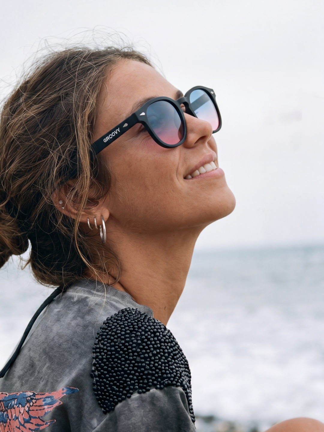Breeze round retro sunglasses tan recycled PET frame - polarised UV400 eco-friendly sunnies Manly Beach Australia