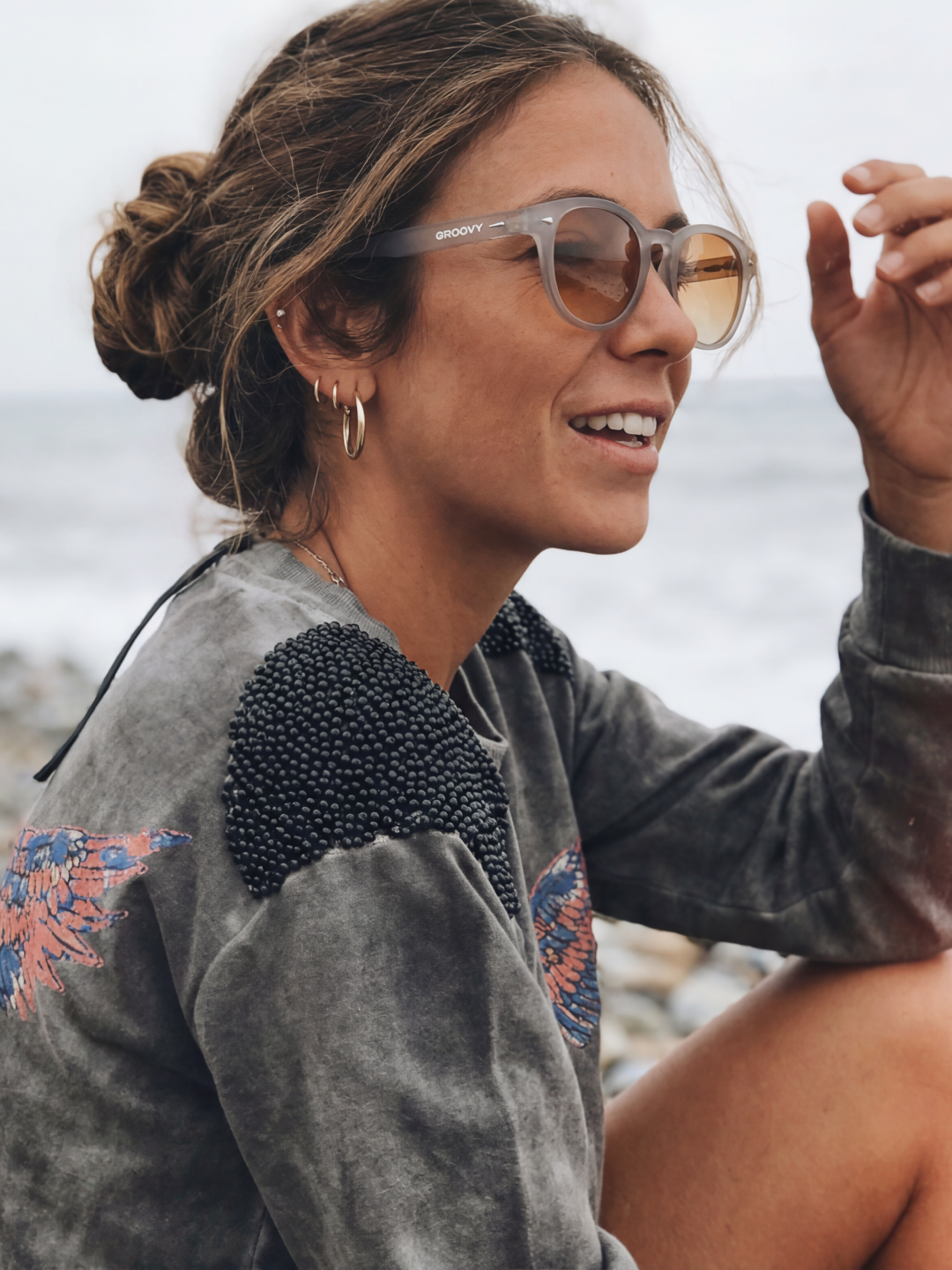 Breeze round retro sunglasses tan recycled PET frame - polarised UV400 eco-friendly sunnies Manly Beach Australia