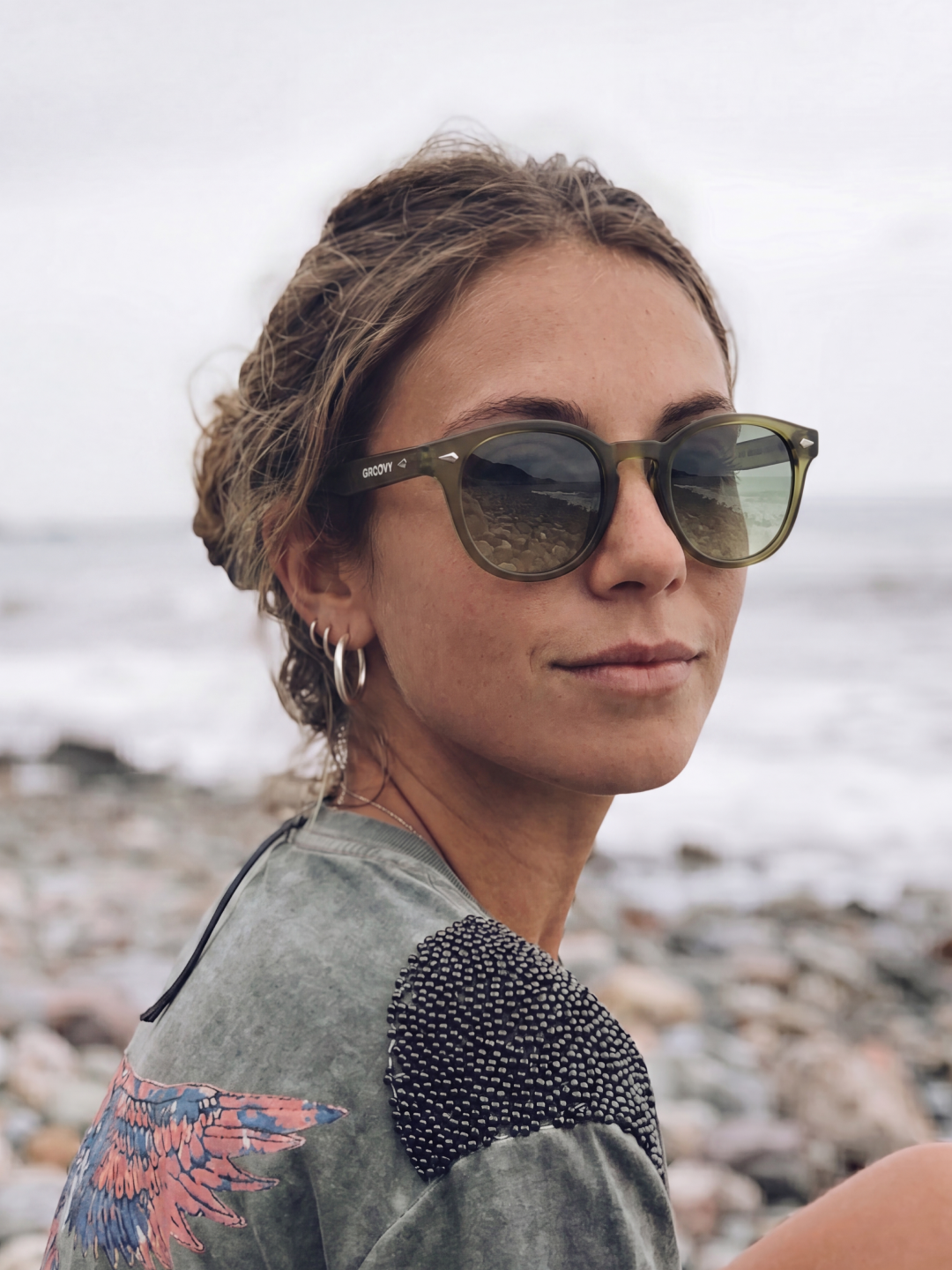 Breeze round retro sunglasses grass recycled PET frame - polarised UV400 eco-friendly sunnies Manly Beach Australia