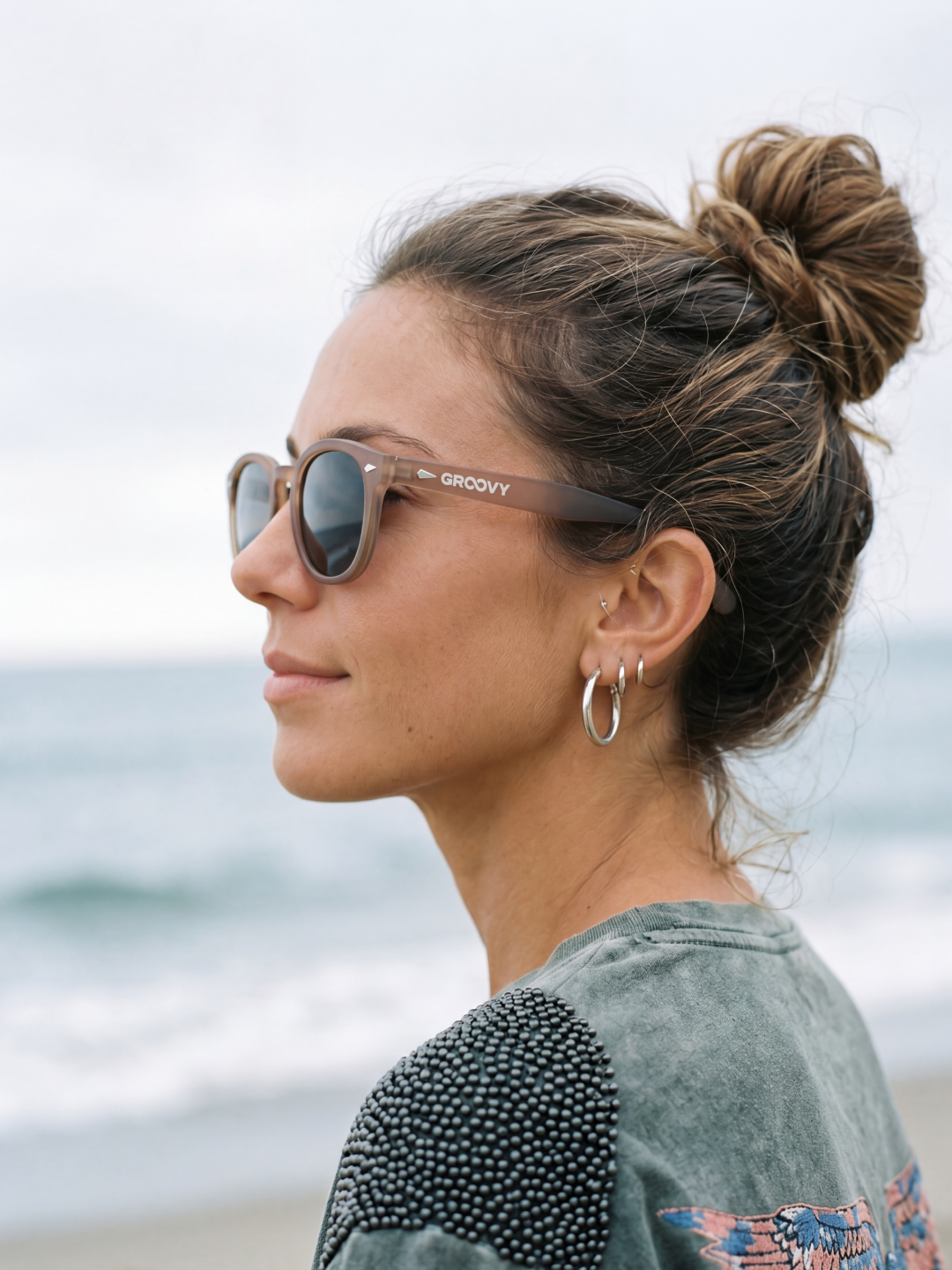 Breeze round retro sunglasses tan recycled PET frame - polarised UV400 eco-friendly sunnies Manly Beach Australia