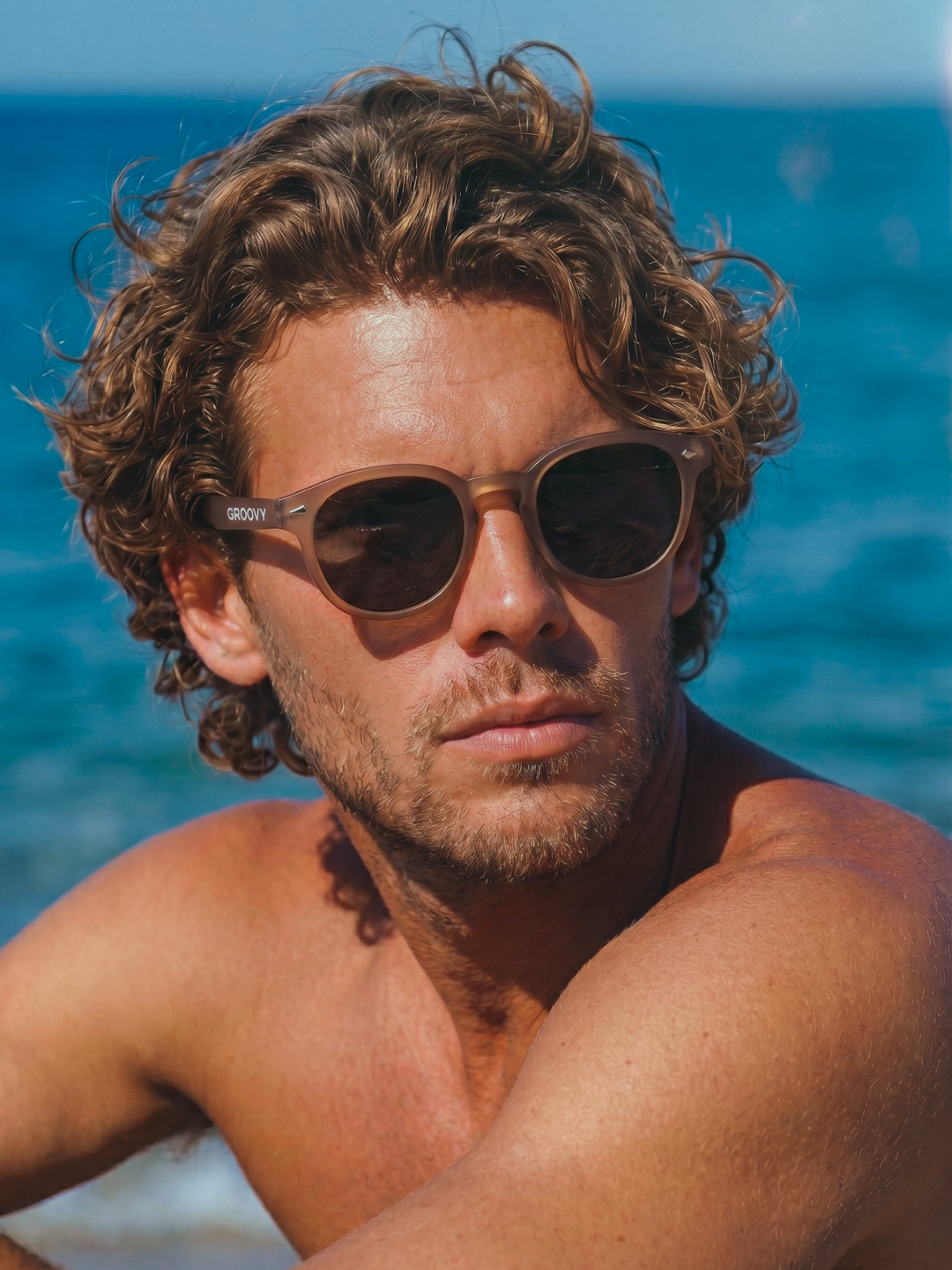 Breeze round retro sunglasses tan recycled PET frame - polarised UV400 eco-friendly sunnies Manly Beach Australia