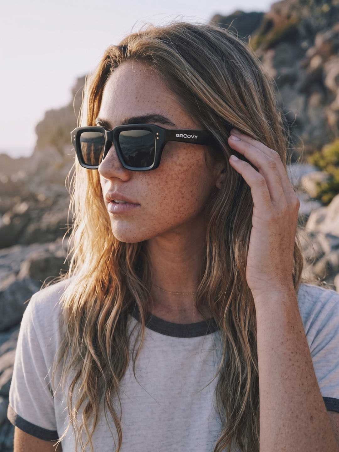 Flat square retro sunglasses black recycled PET frame - polarised UV400 eco-friendly sunnies - female - women -Australia