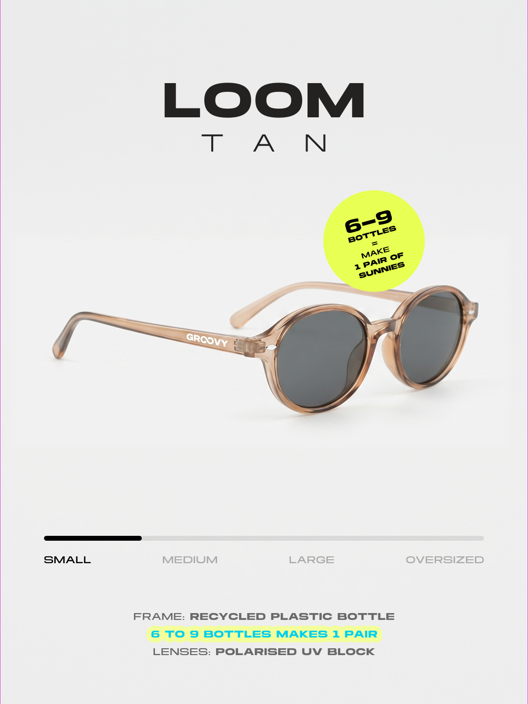 Loom round retro trend summer 2027 sunglasses tan recycled PET frame - polarised UV400 eco-friendly sunnies Manly Beach Australia