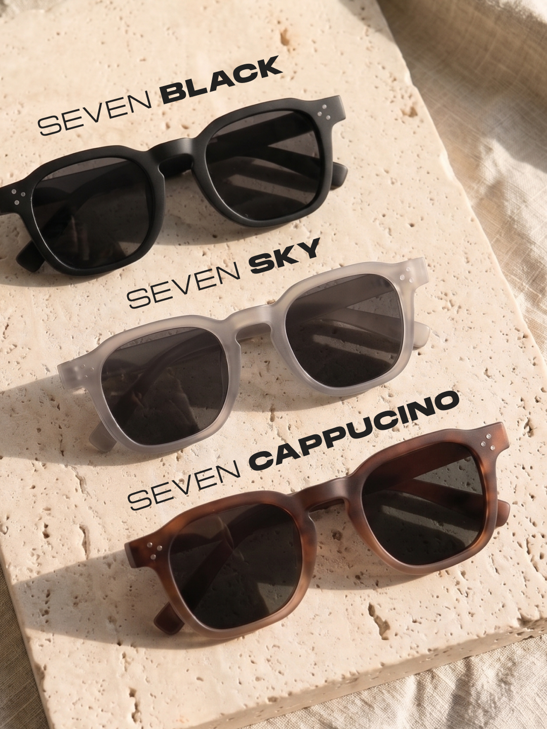Seven geometric keyhole sunglasses black recycled PET frame - polarised UV400 eco-friendly sunnies Manly Beach Australia