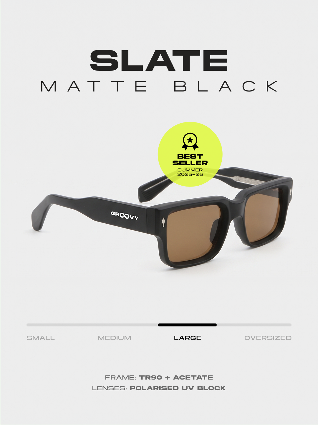Slate bold square sunglasses matte black TR90 acetate frame - polarised UV400 eco-friendly sunnies Manly Beach Australia