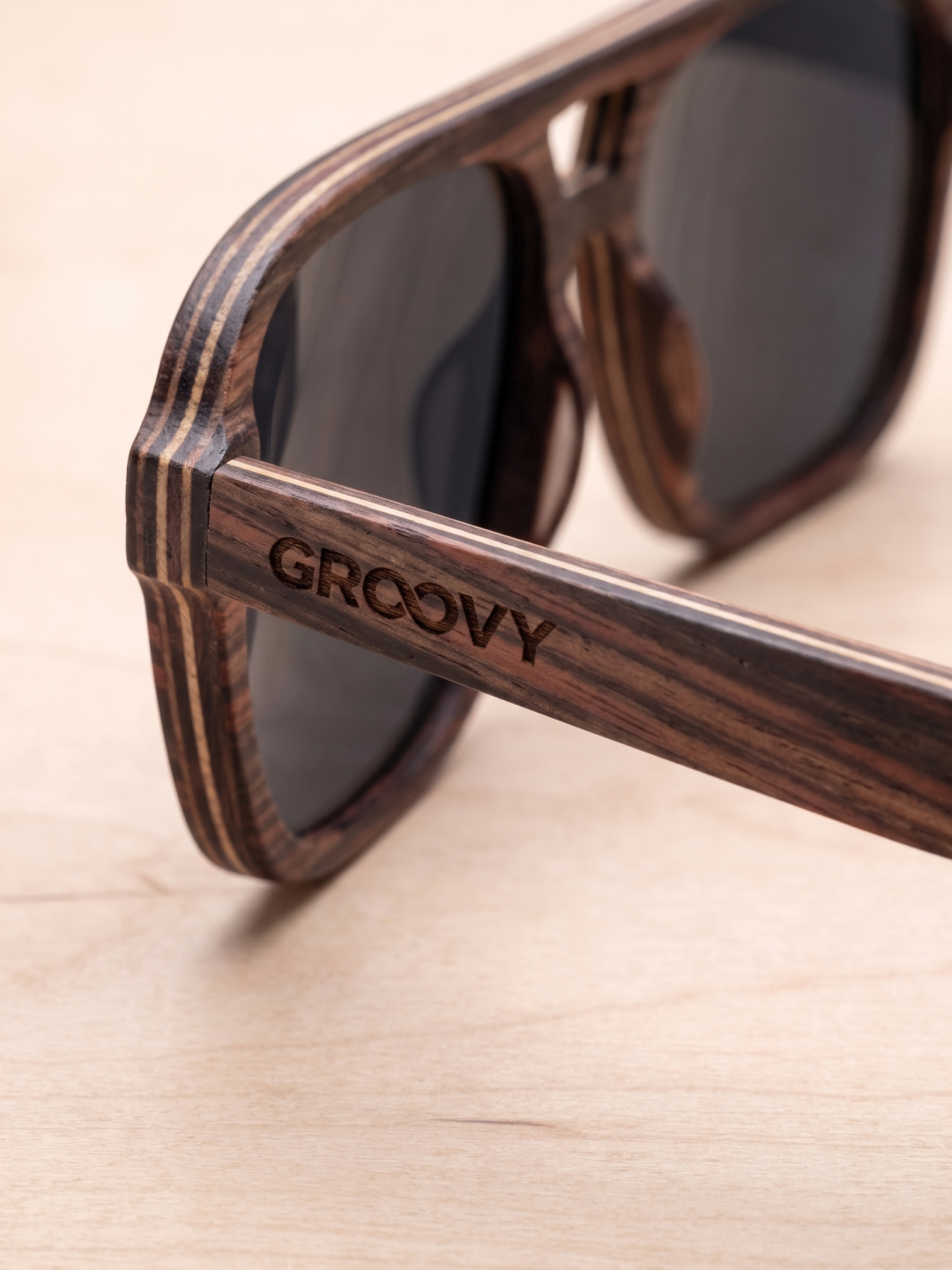 Aviator wood sunglasses ebony laminated timber frame - polarised UV400 eco-friendly sunnies Manly Beach Australia
