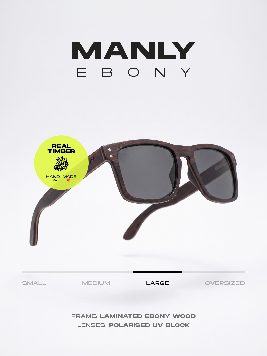 Manly square wood sunglasses ebony laminated timber frame - polarised UV400 eco-friendly sunnies Manly Beach Australia