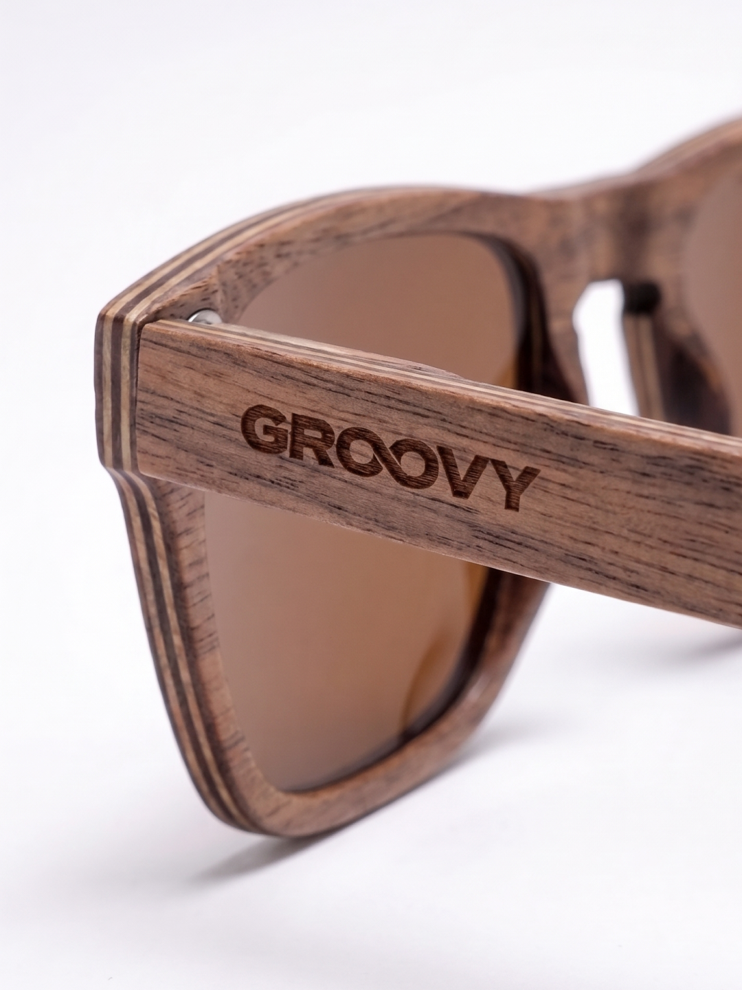 Manly square wood sunglasses walnut laminated timber frame - polarised UV400 eco-friendly sunnies Manly Beach Australia