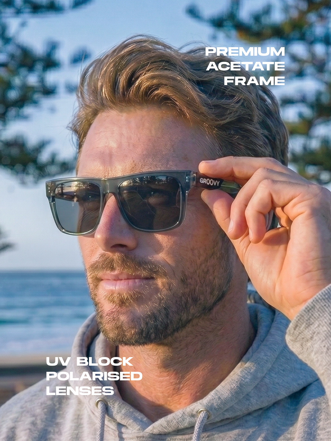 Wally squared surf sunglasses acetate frame - polarised UV400 eco-friendly sunnies Manly Beach Australia