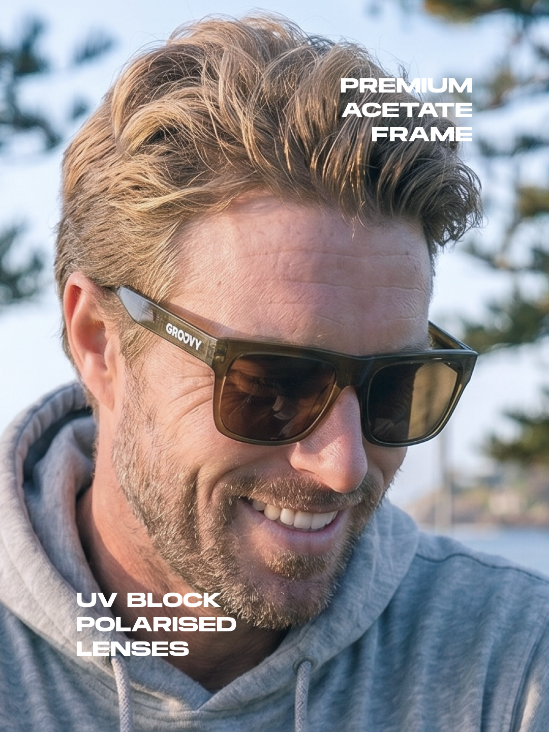 Wally squared surf sunglasses acetate frame - polarised UV400 eco-friendly sunnies Manly Beach Australia