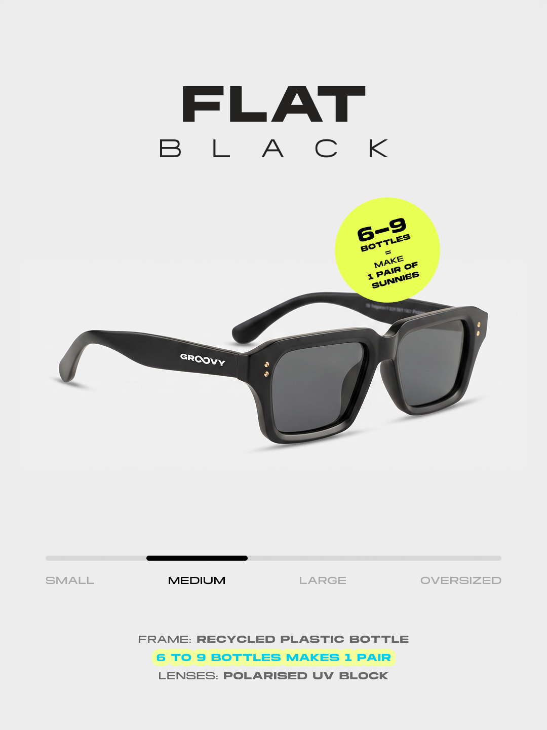 Flat square retro sunglasses black recycled PET frame - polarised UV400 eco-friendly sunnies Manly Beach Australia #color_black