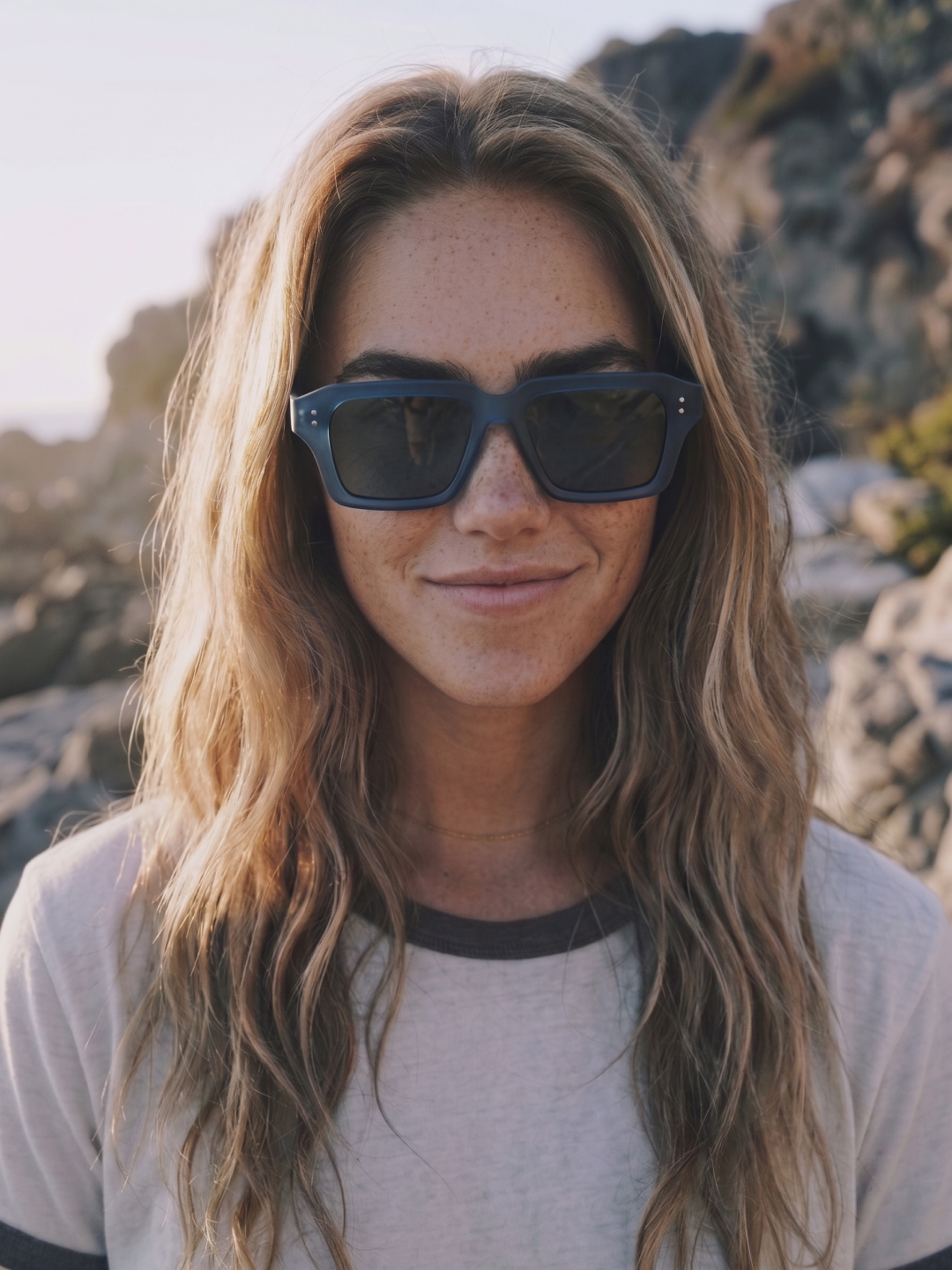 Flat square retro sunglasses black recycled PET frame - polarised UV400 eco-friendly sunnies Manly Beach Australia