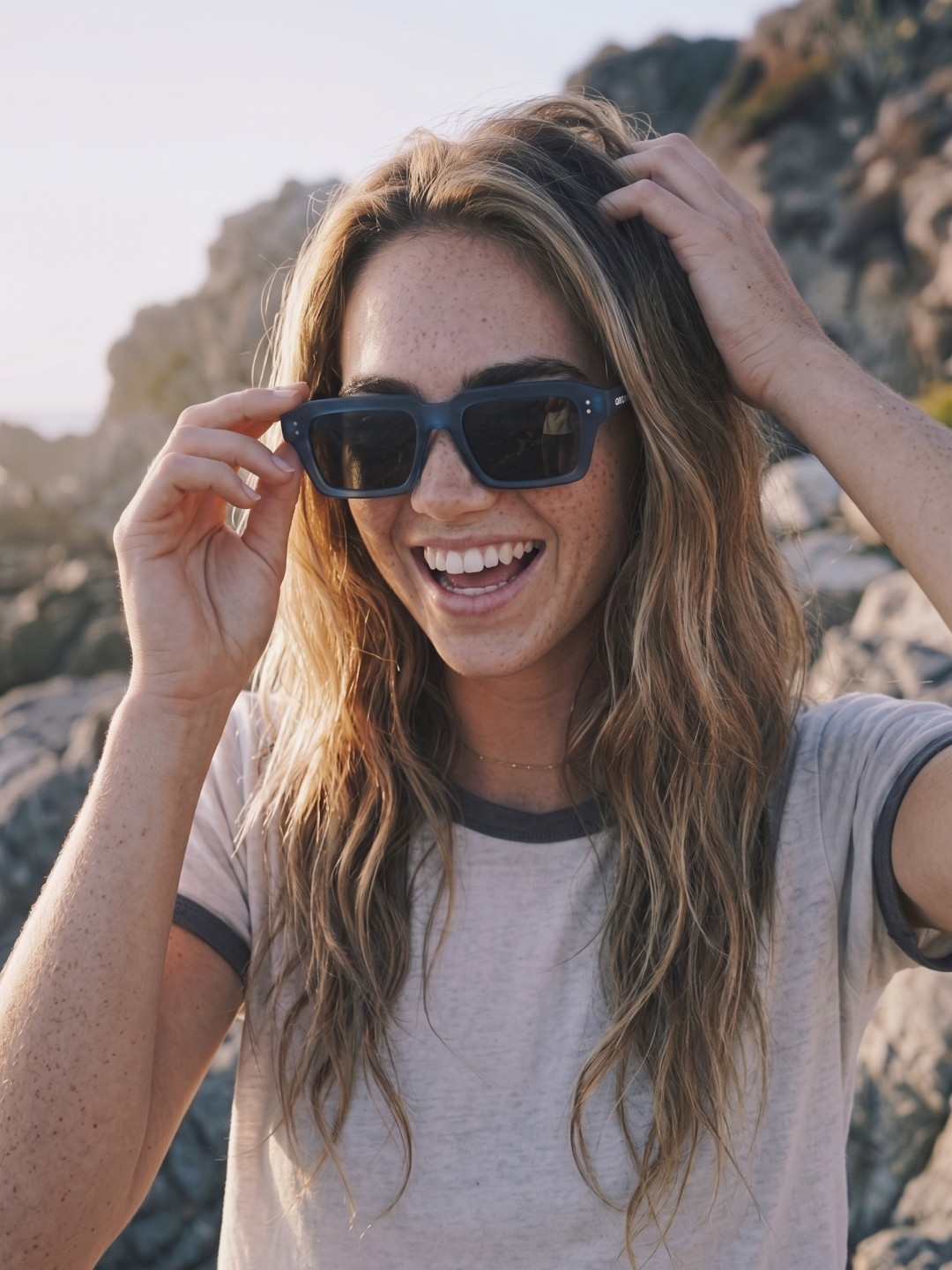 Flat square retro sunglasses black recycled PET frame - polarised UV400 eco-friendly sunnies Manly Beach Australia