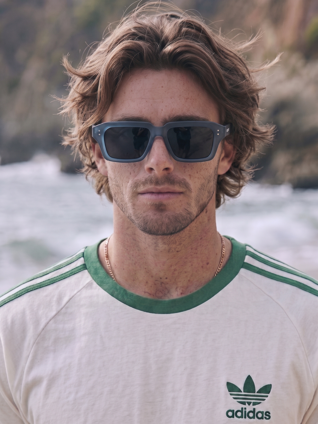 Flat square retro sunglasses black recycled PET frame - polarised UV400 eco-friendly sunnies Manly Beach Australia