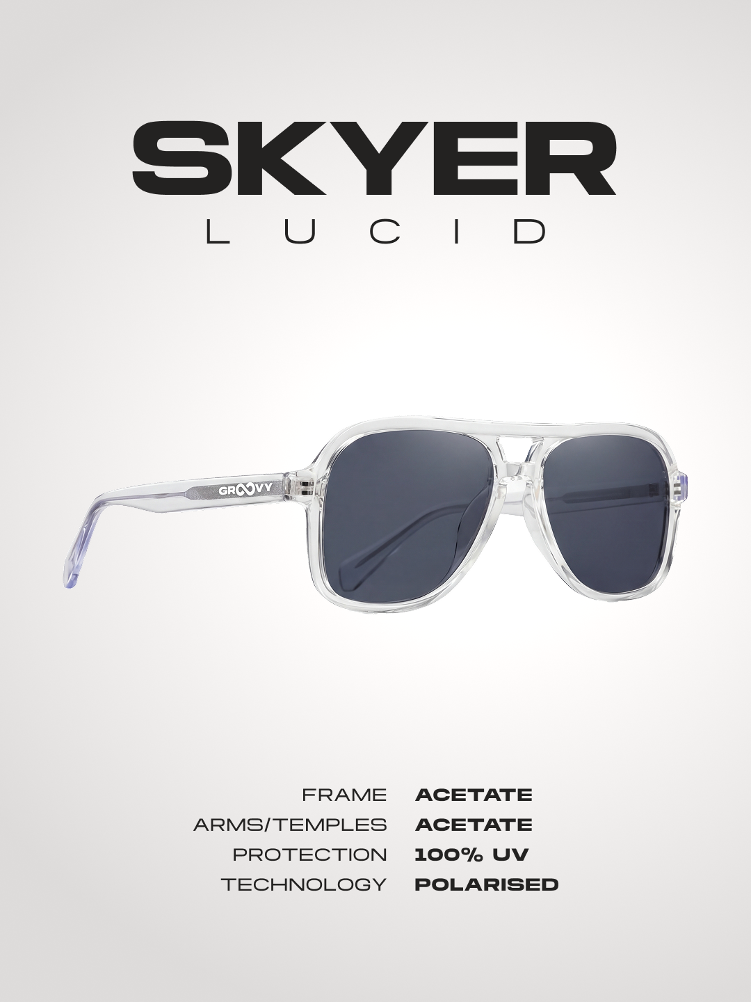 Skyer aviator retro sunglasses lucid acetate frame side view -- polarised UV400 eco-friendly sunnies Manly Beach Australia #color_lucid