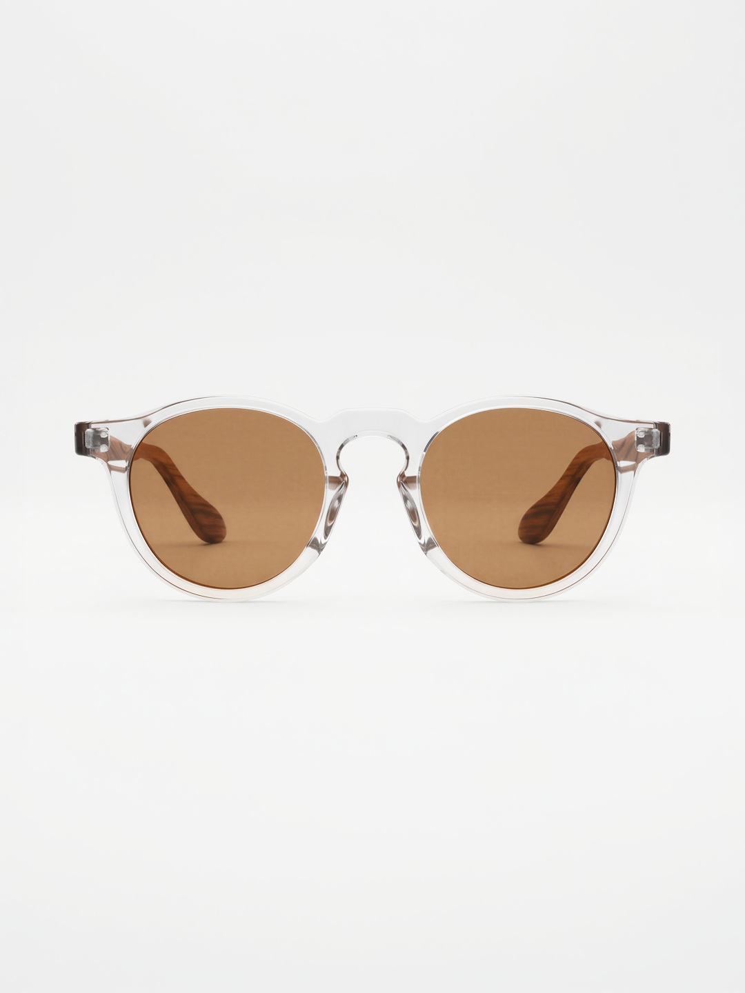 Cali round keyhole sunglasses lucid TR90 crystal frame zebra wood temples - polarised UV400 eco-friendly sunnies Manly Beach Australia 