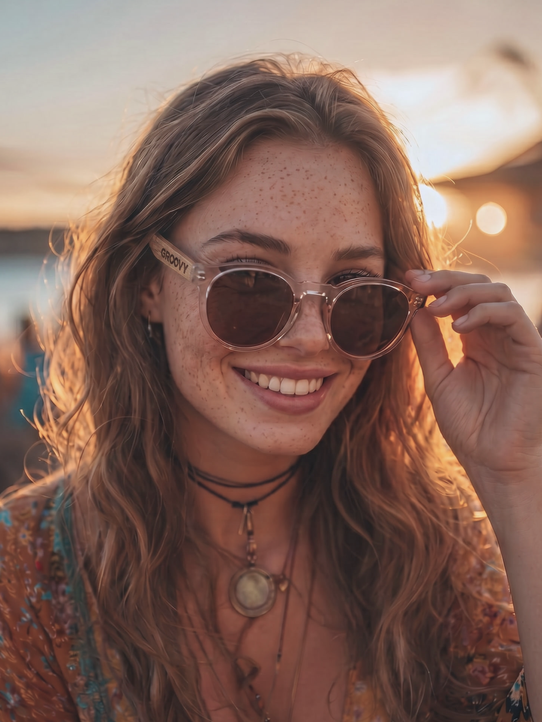 Cali round keyhole sunglasses lucid TR90 crystal frame zebra wood temples - polarised UV400 eco-friendly sunnies Manly Beach Australia 