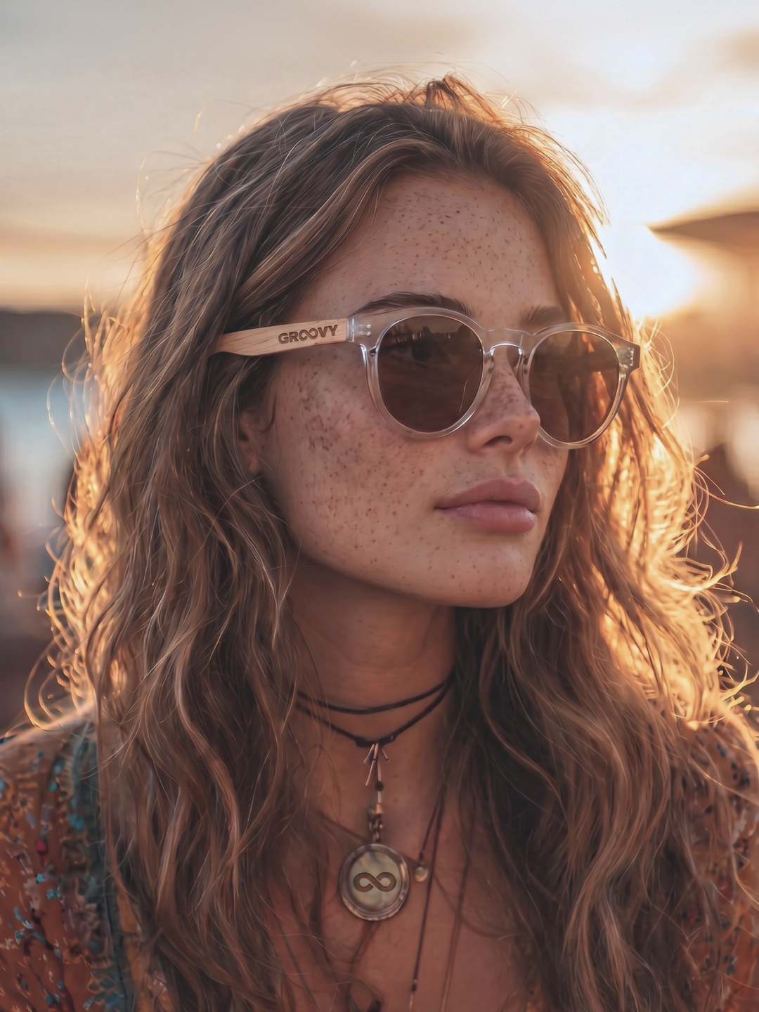 Cali round keyhole sunglasses lucid TR90 crystal frame zebra wood temples - polarised UV400 eco-friendly sunnies Manly Beach Australia 