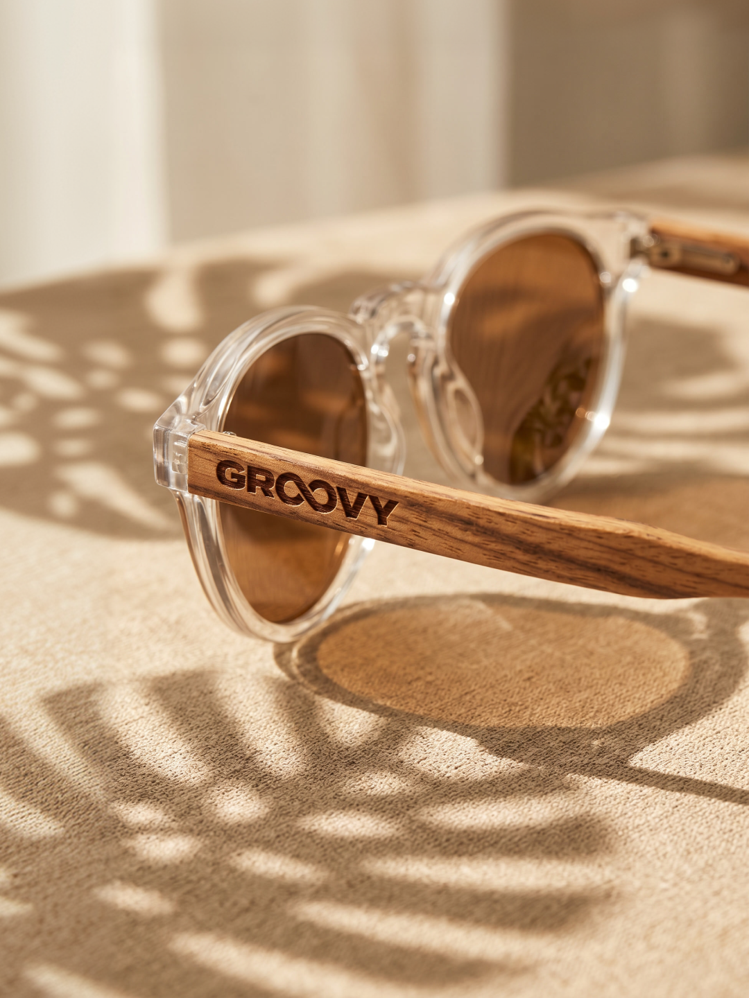 Cali round keyhole sunglasses lucid TR90 crystal frame zebra wood temples - polarised UV400 eco-friendly sunnies Manly Beach Australia 