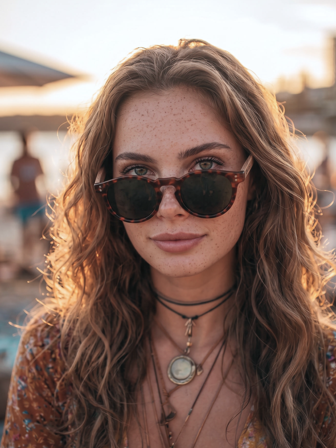 Cali round keyhole sunglasses tortoise TR90 crystal frame walnut wood temples - polarised UV400 eco-friendly sunnies Manly Beach Australia 