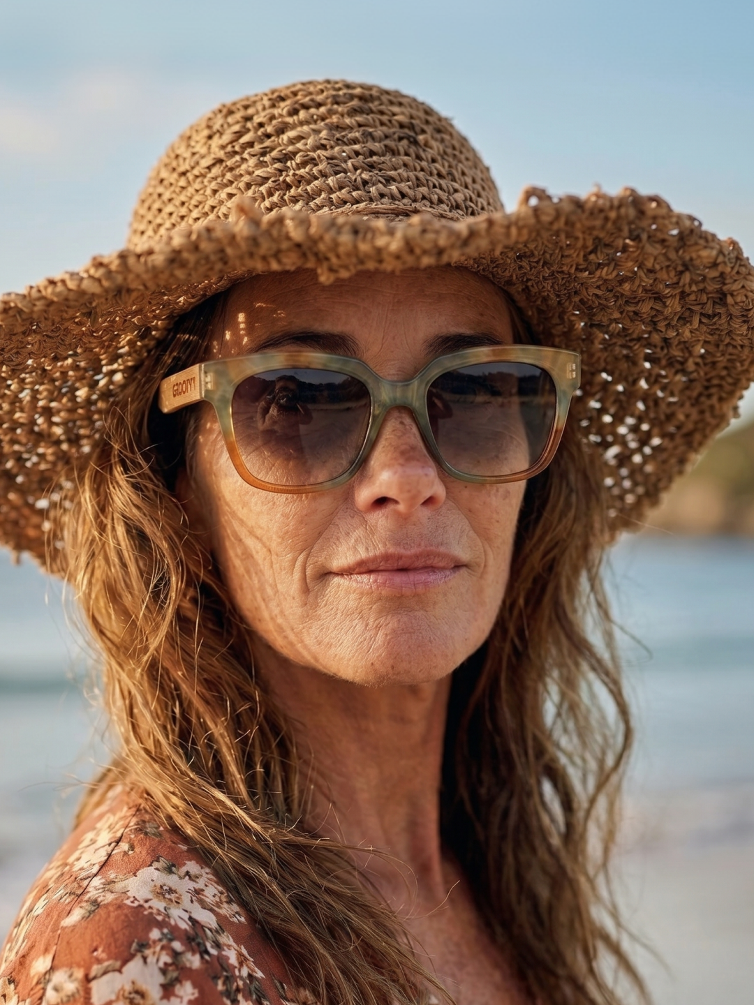 Gaia oversized square sunglasses rainbow TR90 crystal frame bamboo temples - polarised UV400 eco-friendly sunnies Manly Beach Australia 