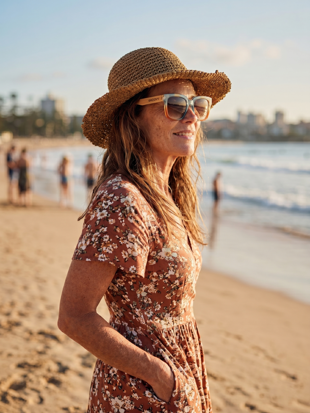 Gaia oversized square sunglasses rainbow TR90 crystal frame bamboo temples - polarised UV400 eco-friendly sunnies Manly Beach Australia 