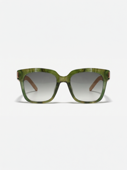 Gaia oversized square sunglasses green TR90 crystal frame bamboo temples - polarised UV400 eco-friendly sunnies Manly Beach Australia 