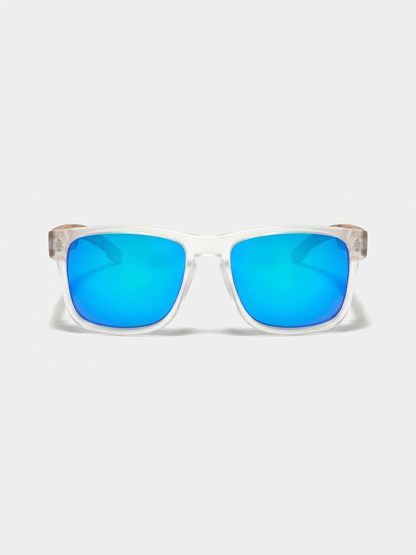 Outrider square sunglasses sky TR90 frame beech zebra wood temples - polarised UV400 eco-friendly sunnies Manly Beach Australia 