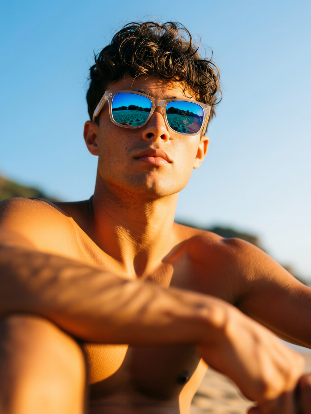 Outrider square sunglasses sky TR90 frame beech zebra wood temples - polarised UV400 eco-friendly sunnies Manly Beach Australia 