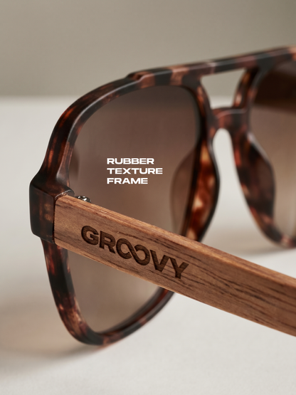 Pilot aviator sunglasses camo TR90 rubber frame zebra wood temples - polarised UV400 eco-friendly sunnies Manly Beach Australia 