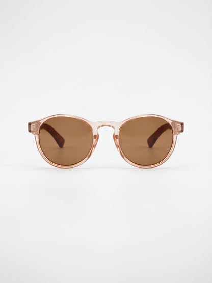 Sheila round sunglasses champagne TR90 crystal frame rose wood temples - polarised UV400 eco-friendly sunnies Manly Beach Australia 