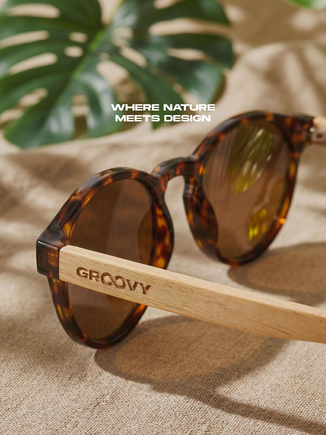 Sheila round sunglasses tortoise TR90 crystal frame walnut wood temples - polarised UV400 eco-friendly sunnies Manly Beach Australia 