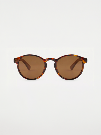 Sheila round sunglasses tortoise TR90 crystal frame walnut wood temples - polarised UV400 eco-friendly sunnies Manly Beach Australia 