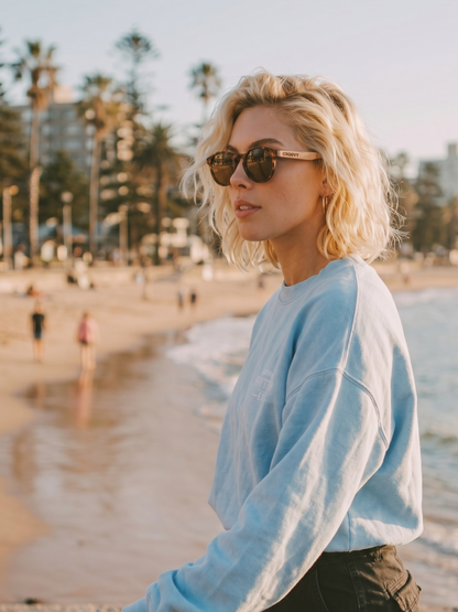 Sheila round sunglasses tortoise TR90 crystal frame walnut wood temples - polarised UV400 eco-friendly sunnies Manly Beach Australia 
