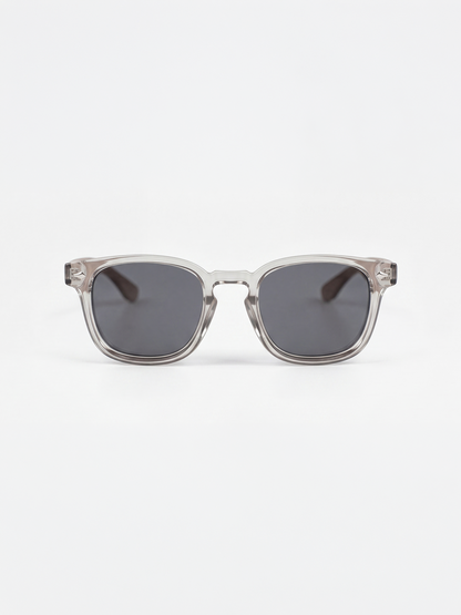 Zephyr square sunglasses lucid TR90 crystal frame walnut wood temples - polarised UV400 eco-friendly sunnies Manly Beach Australia 