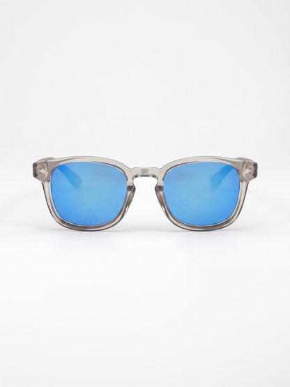 Zephyr square sunglasses sky TR90 crystal frame walnut wood temples - polarised UV400 eco-friendly sunnies Manly Beach Australia 