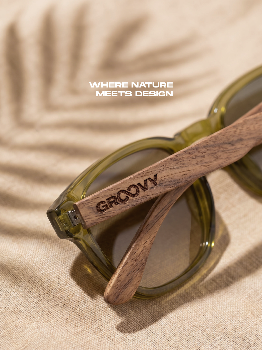 Zephyr square sunglasses green TR90 crystal frame walnut wood temples - polarised UV400 eco-friendly sunnies Manly Beach Australia 