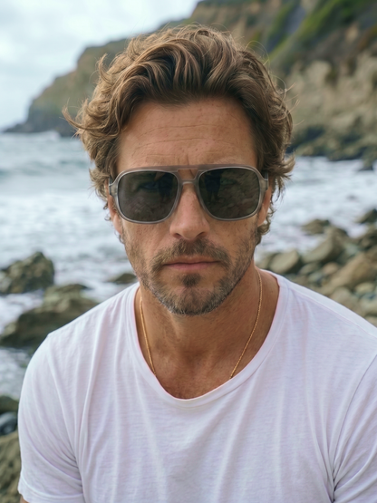 Blow oversized aviator sunglasses cloud recycled PET frame - polarised UV400 eco-friendly sunnies Manly Beach Australia 