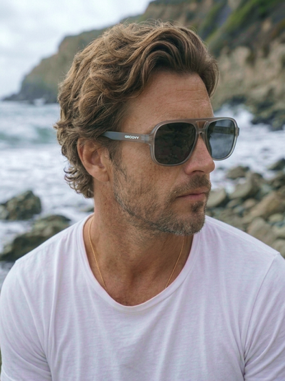 Blow oversized aviator sunglasses cloud recycled PET frame - polarised UV400 eco-friendly sunnies Manly Beach Australia 